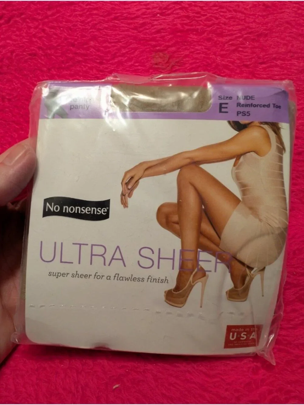 No Nonsense Ultra Sheer Pantyhose Nude Size E NIP Deadstock Reinforced Panty Top